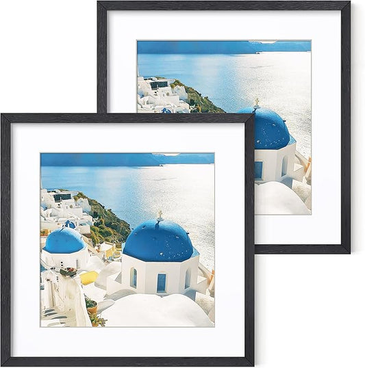 Axeman 16x16 Picture Frame with Mat for 12x12, Solid Oak Wood Square Picture Frame with Tempered Glass, Wooden Square Photo Frame 16''x16'' for Art Photo and Prints, Set of 2, Black