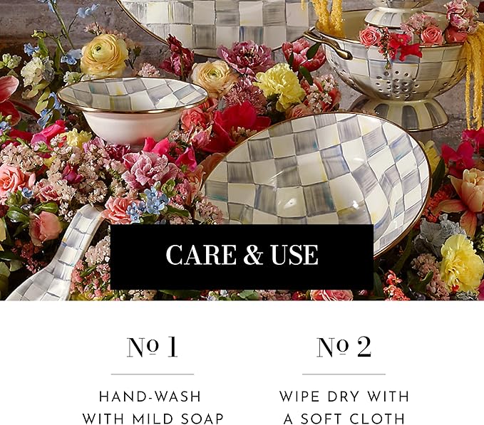 MACKENZIE-CHILDS Enamel Breakfast Bowl, Unique Soup Bowl or Cereal Bowl, Dinnerware, Gray-and-White Sterling Check, Set of 1