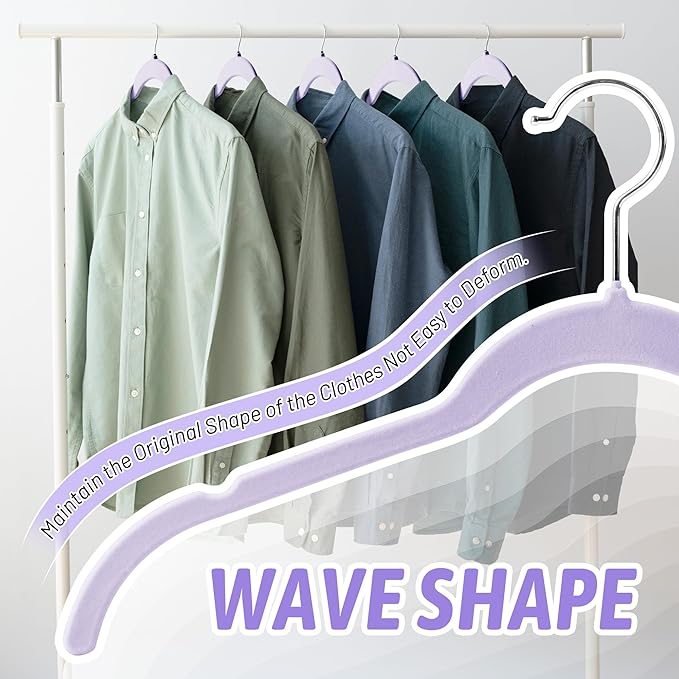 30 Pack Velvet Hangers - Non Slip Slim Hangers for Closet Organization, Space Saving Clothes Hangers with Notches for Dresses, Shirts(Purple)
