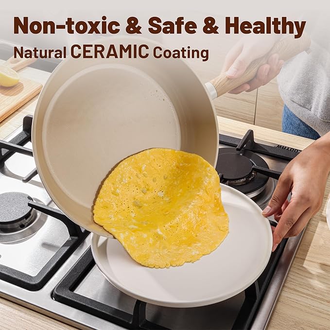 SENSARTE Ceramic Nonstick Cookware Set, Non-toxic Healthy Pots and Pans Set Ceramic Coated Kithchen Cooking Set, Free of Intentionally Added PFAS/PTFE, Dishwasher&Oven Safe Induction Compatible, 13pcs