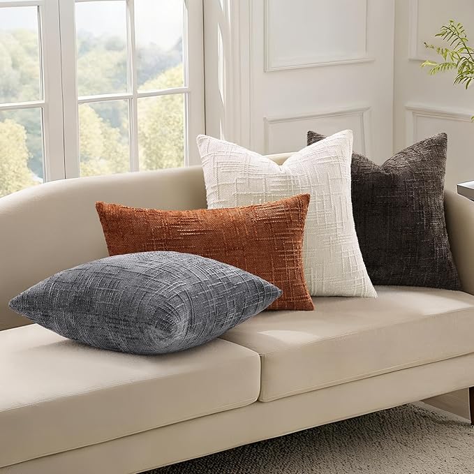 decorUhome Dark Brown Chenille Throw Pillow Covers 12x20 Set of 2 Thick Textured Slubby Couch Pillow Covers Farmhouse Accent Modern Neutral Decorative Pillow Cases for Bed Sofa Living Room
