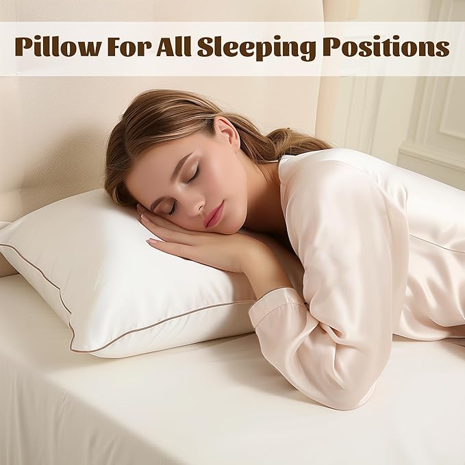 Bafode King Size Bed Pillows, Goose Feather & Down Alternative, Set of 2, White, Plush, Modern, Square, Indoor, Feather, Bagged, Soft & Breathable, Durable, Machine Washable