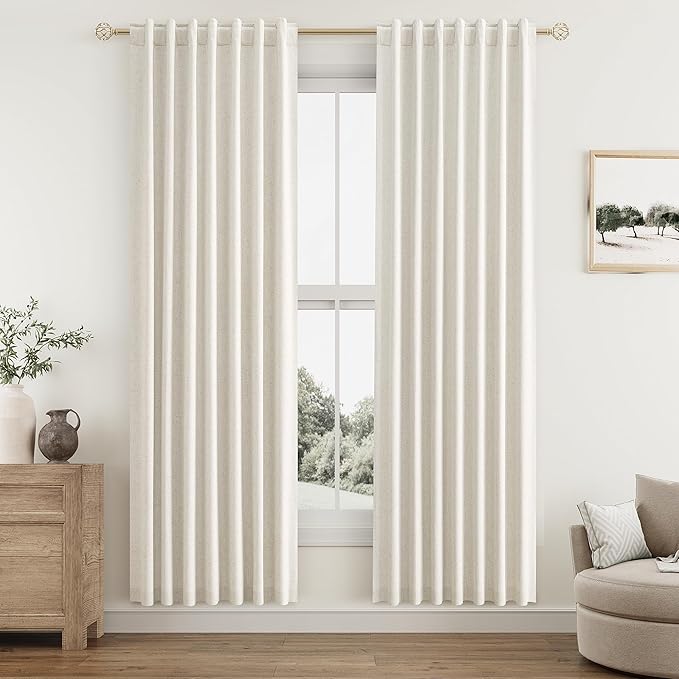 Cream Linen Blackout Curtains 78 Inch Length 2 Panels Set for Living Room Bedroom Back Tab Thermal Insulated 100% Black Out Linen Drapes Room Darkening Window Curtains 78 Inches Long Ivory Natural
