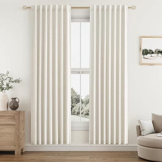 Cream Linen Blackout Curtains 78 Inch Length 2 Panels Set for Living Room Bedroom Back Tab Thermal Insulated 100% Black Out Linen Drapes Room Darkening Window Curtains 78 Inches Long Ivory Natural