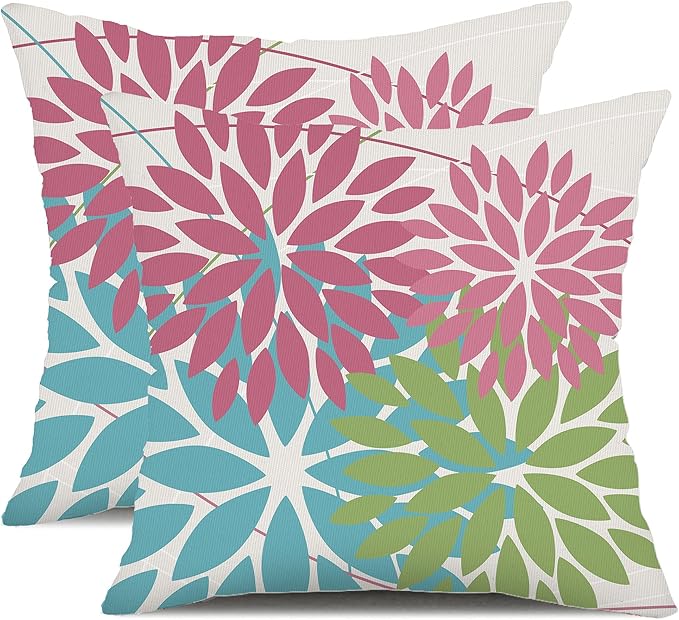 DFXSZ Outdoor Throw Pillow Covers 18x18 Inch Set of 2 Waterproof Spring Summer Geometric Elegant Pink Blue Green Outdoor Easter Pillow Covers for Patio Funiture Garden Couch 168B18