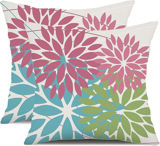 DFXSZ Outdoor Throw Pillow Covers 20x20 Inch Set of 2 Waterproof Spring Summer Geometric Elegant Pink Blue Green Outdoor Easter Pillow Covers for Patio Funiture Garden Couch 168B20