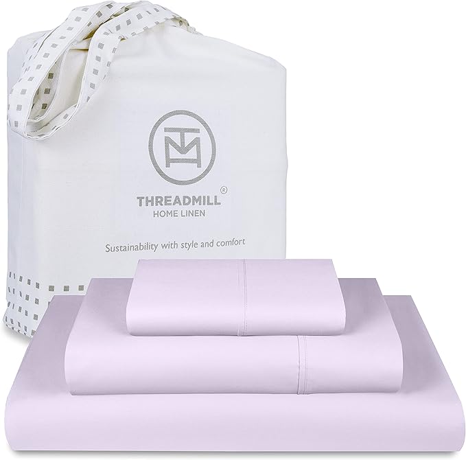 Threadmill Cotton Twin XL Sheets Set, Soft 100% Cotton, Cooling Bed Sheets with Deep Pocket Snug Fit Elastic, 500 Thread Count, 3-Pc, Hotel Quality Bed Sheets, Beats Egyptian Cotton Claim, Lilac