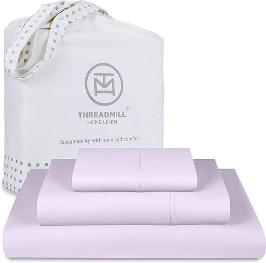 Threadmill Cotton Twin Sheets Set, 5 Star Hotel Quality Bed Sheets, 100% Cotton Sheets, 500 Thread Count, Deep Pocket, Snug Fit for Twin Mattress, Soft & Crisp 3 Piece Sheet Set, Lilac