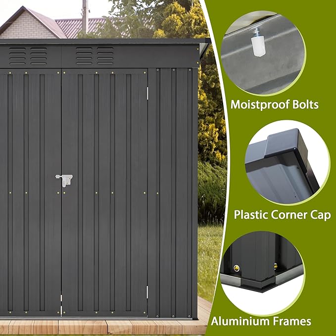 4x6 ft Metal Shed Outdoor Storage Shed,Metal Steel Utility Tool Shed Storage House with Double Lockable Doors and Air Vent for Backyard Garden Patio Lawn Dark Gray