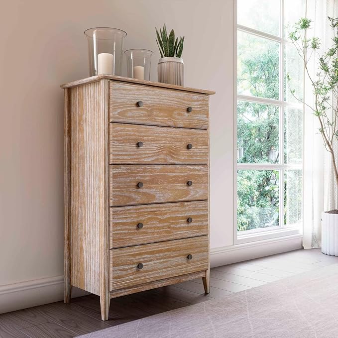 Grain Wood Furniture Greenport 5-Drawer Chest, Solid Wood with Brushed Driftwood Finish