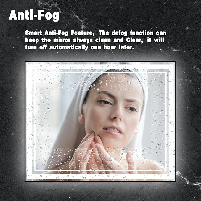 40" x 32" LED Bathroom Mirror with Lights Framed LED Mirror for Bathroom Backlit and Front Lighted Bathroom Mirror Black Square Aluminum Frame Anti-Fog Dimmable Vanity Adjustable Memory