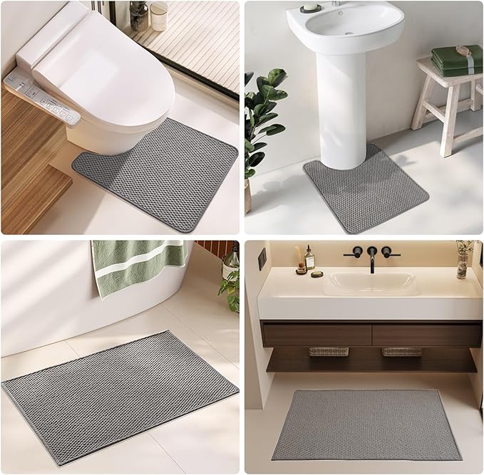 Bathroom Runner Rug, Long Bath Mat Washable Thin Quick Dry Low Pile Bathroom Runner Rugs Non Slip, Light Grey 24"x70"