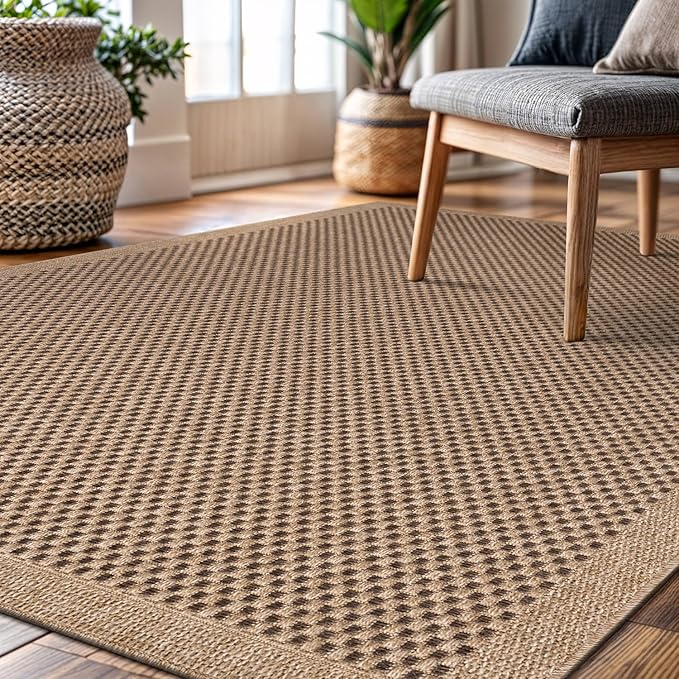 CAMILSON Easy Jute Rug 8x10, Indoor Outdoor Natural Color Fiber Area Rugs for Living Room Patio and Kitchen Rug, Sisal Boho Woven Design, Easy-Cleaning, Washable Outside Carpet Alfombras (8 x 10)