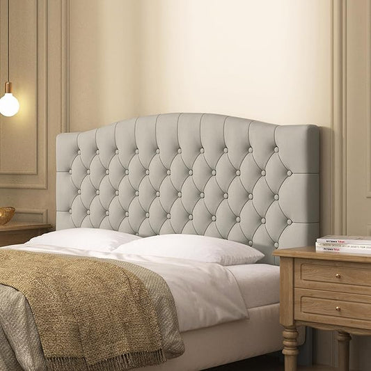 Velvet Upholstered Headboard Queen/Full Size Latest Model Wall Mount, Bed Frame Mount, Featuring High-Density Sponge Padding, Luxury Texture Easy Assembly Comfort and Style-Taupe