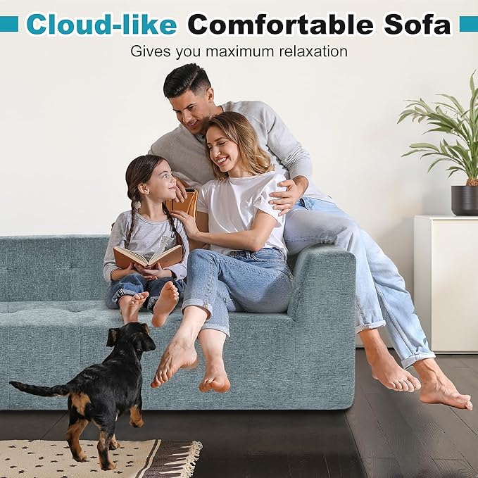 Sectional Couches for Living Room 112" L Shaped Cloud Couch Modern Modular Sectional Sofa Bad, Boneless Couch with Deep Seat, No Assembly Required (Chenille, Blue Gray)