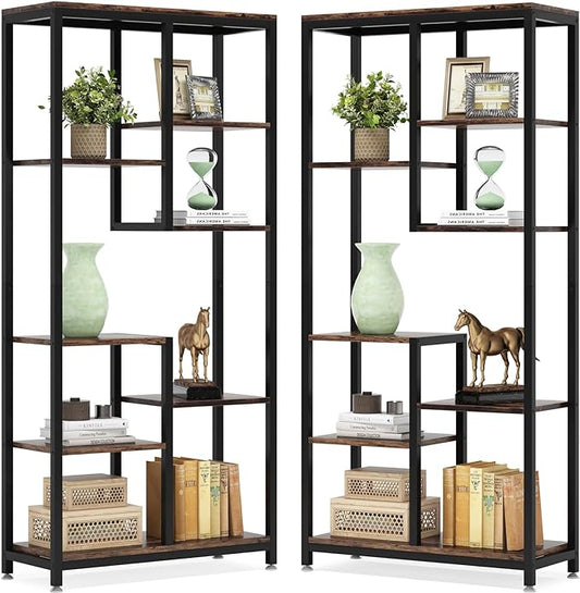 Tribesigns 6-Tier Tall Bookshelf Set of 2, Industrial 8-Shelf Open Bookcase Storage Display Book Shelves for Living Room, Home Office