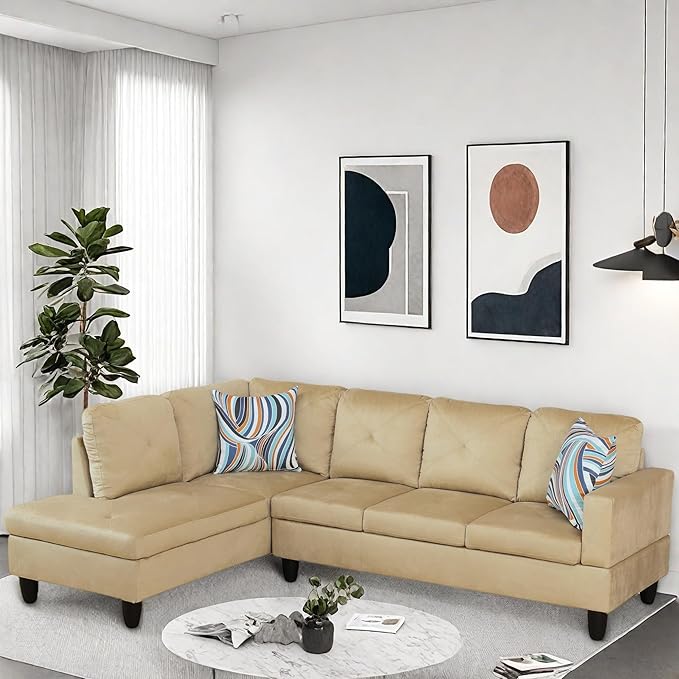 L Shaped Couch, Modular Sectional Sofa with Chaise, Modern Modular Sofas Furniture Sofa Couches for Living Room/Apartment/Office/Bedroom, Beige