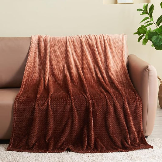 NEWCOSPLAY Super Soft Throw Blanket Ombre Coffee Premium Silky Flannel Fleece Leaves Pattern Lightweight Bed Blanket All Season Use (Ombre Coffee, Throw(40"x50"))