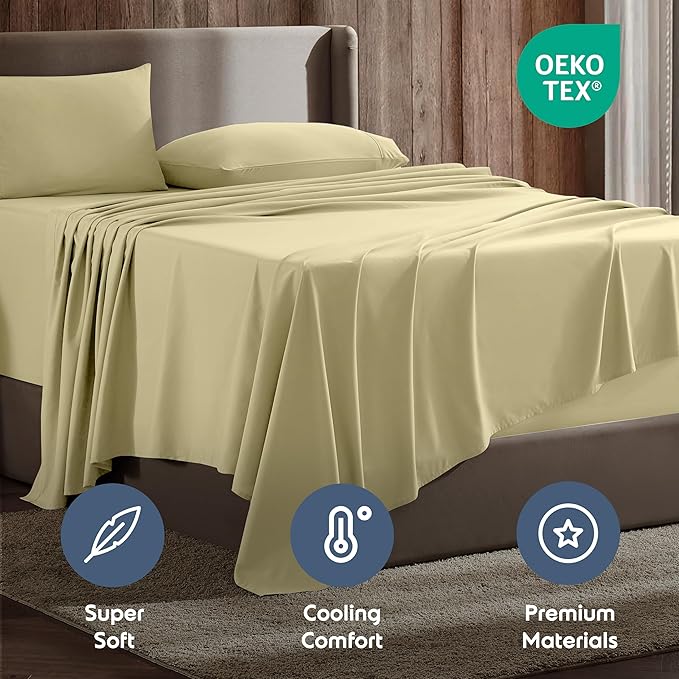 Nestl King Sheet Set - Luxury 1800 Ultra-Soft Microfiber King Bed Sheets - Double Brushed - Deep Pockets - Easy Fit - 4 Piece Set - Bedding Sheets & Pillowcases (California King, Vanilla Yellow)
