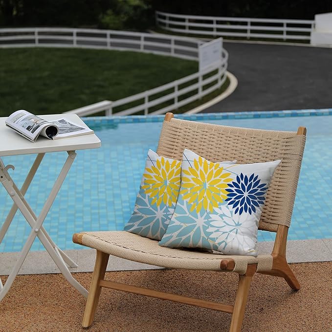DFXSZ Outdoor Throw Pillow Covers 16x16 Inch Set of 2 Waterproof Spring Summer Geometric Elegant Yellow Blue Outdoor Pillow Covers for Patio Funiture Garden Couch 158W16