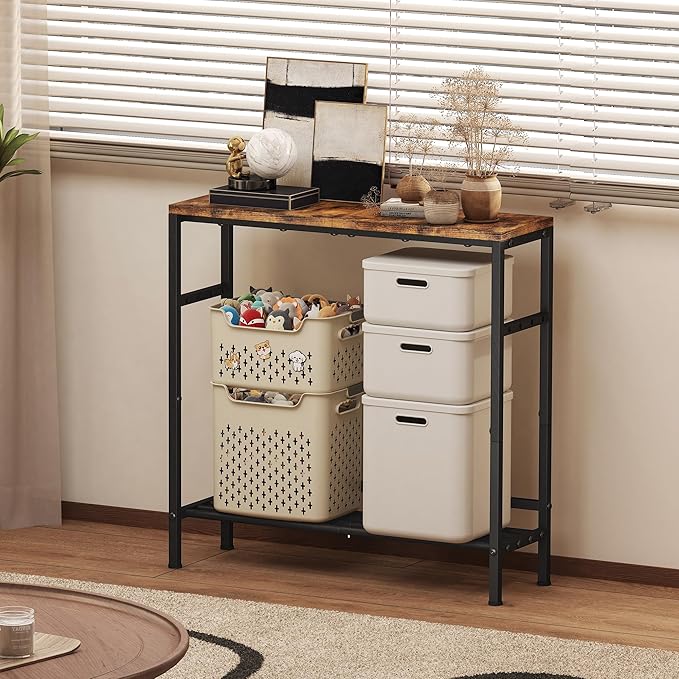 Homeiju Entryway Table 31.5" Width, 2-Tier Console Table with Adjustable Shelves, Industrial Sofa Table with Storage, Foyer Tables for Entryway, Hallway, Kitchen, Living Room and Bedroom, Vintage