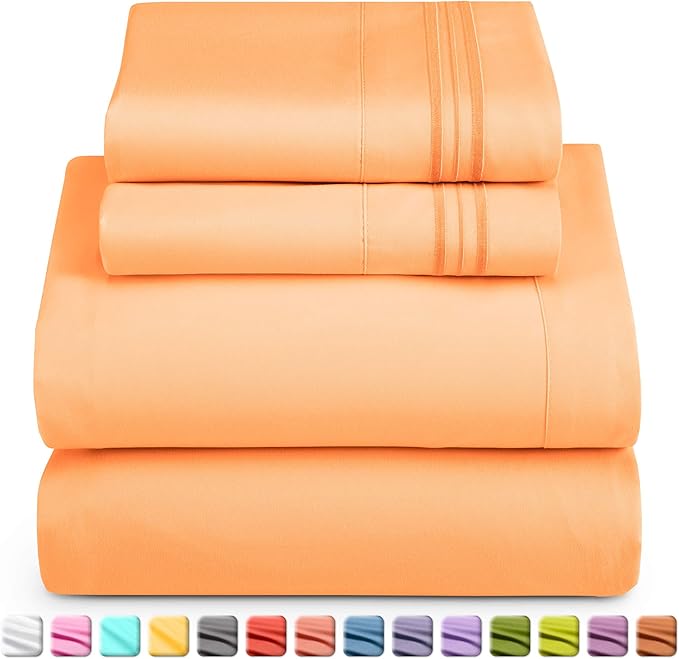 Nestl Full Sheet Set - Luxury 1800 Ultra-Soft Microfiber Full Bed Sheets - Double Brushed - Deep Pockets - Easy Fit - 4 Piece Set - Bedding Sheets & Pillowcases (Full, Light Orange)
