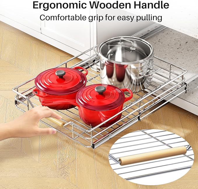 Pull out Cabinet Organizer,Heavy Duty Smooth Sliding Under Cabinet Shelves for Pots and Pans,Roll out Drawers with Thickened Chrome Plating,Slide out Drawers for Home Kitchen Pantry(15"W X 21"D)