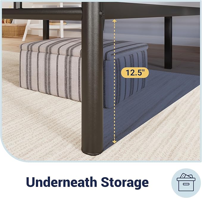 Allewie 14 Inch Twin Size Metal Platform Bed Frame with Headboard and Footboard, Underbed Storage, Strong Metal Slats Support, Mattress Foundation, No Box Spring Needed, Easy Assembly, Black