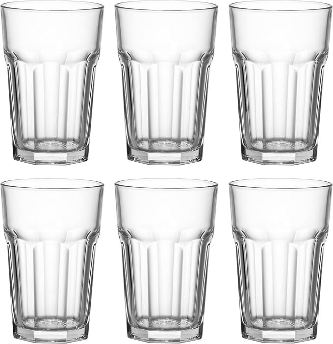Red Co. Set of 6 Clear Glass 14 Fl Oz Drinking Highball Tumblers for Water, Juice, Beer, Cocktails