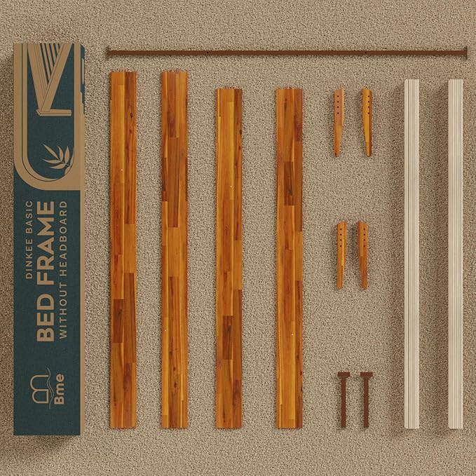 Bme Dinkee King Bed Frame Wood 15 Inch - Solid Wood Platform Bed Frame - Japanese Joinery Bed - Modern & Minimalist Style - Wood Slat Support - Easy Assembly - No Box Spring Needed - Caramel