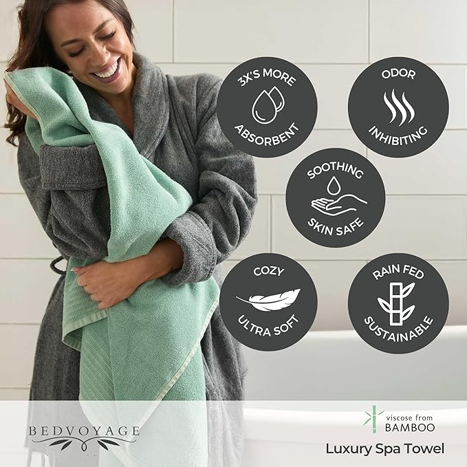 BedVoyage Luxury Bath Towel - Ultra Soft Plush Bathroom Towel - Highly Absorbent Viscose from Bamboo Bath Towels Ultra Soft - Spa Towels for Body - Seaglass