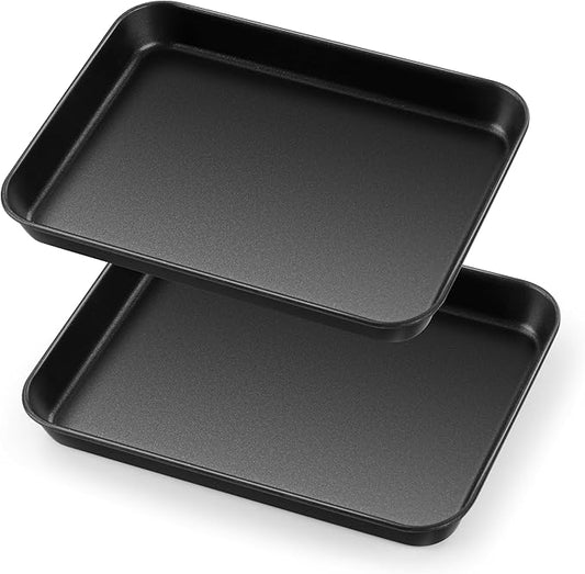 Herogo Baking Sheet Pan Set, 9×6.7×1 Inch Nonstick Carbon Steel Cookie Sheet Bakeware Set for Oven, Multipurpose Kitchen Cookware 2 Pack, Non Toxic & Heavy Duty & Easy Clean-Small