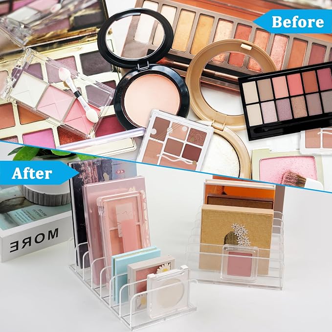 2 Pack Makeup Palette Organizer Eyeshadow Palette Organizer Acrylic Makeup Organizer 7 Sections Eyeshadow Palettes Holder for Bathroom Countertop Vanity