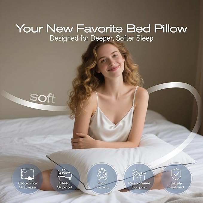Pillows Standard Size Set of 4, Ultra Thick Down Alternative Bed Pillows,Cooling Hotel Quality Standard Pillow for Back, Stomach or Side Sleepers, Machine Washable(White,4 Pack)
