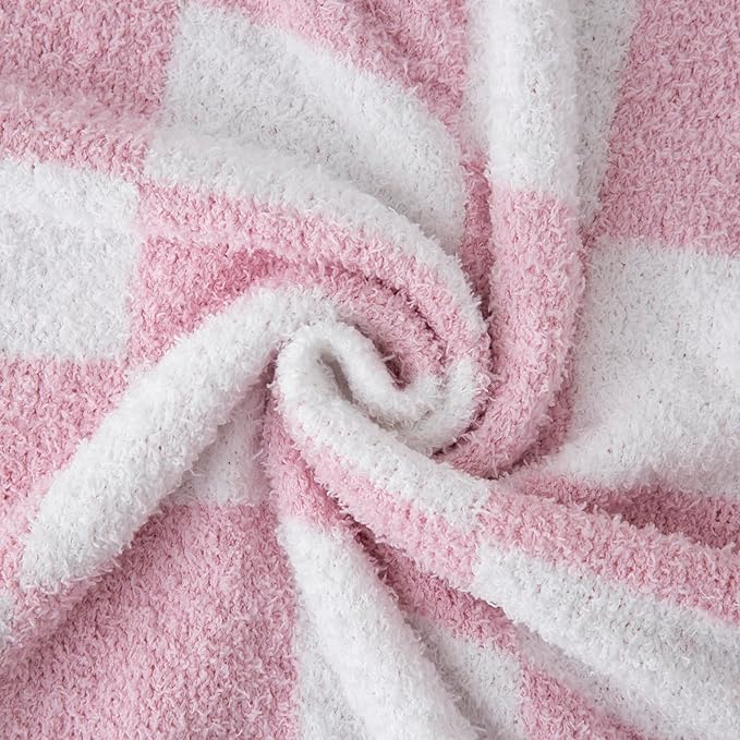 YIRUIO Throw Blanket Checkered Chessboard Fluffy Fuzzy Warmer Comfort Reversible Super Soft Cozy for Home Decor Bed Couch Sofa Living Room (Pink, 60''x80'')