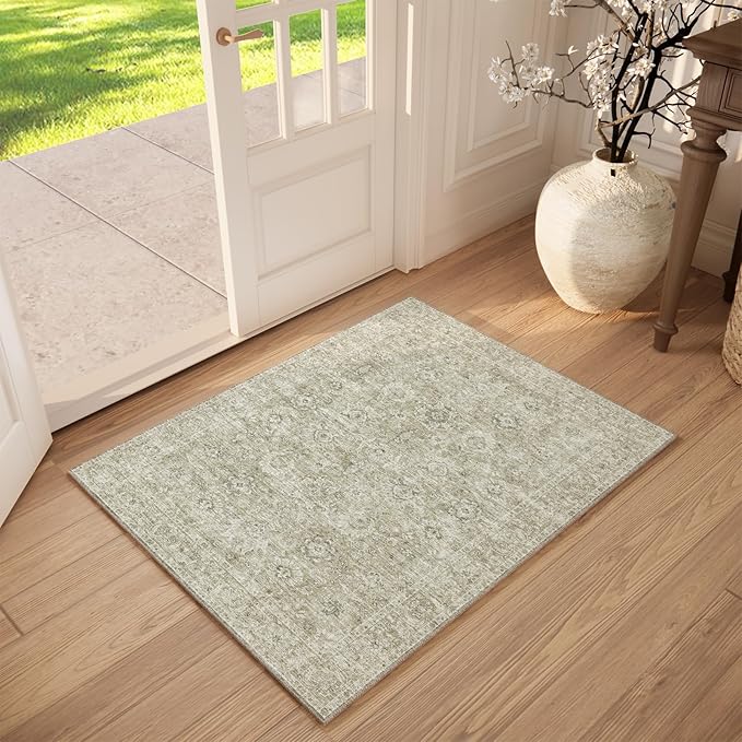 Washable 2'x3' Non Slip Rug Vintage Soft Low Pile Lightweight Boho Area Rugs for High-Traffic Areas (Entryway, Kitchen, Hallway), Farmhouse Decor
