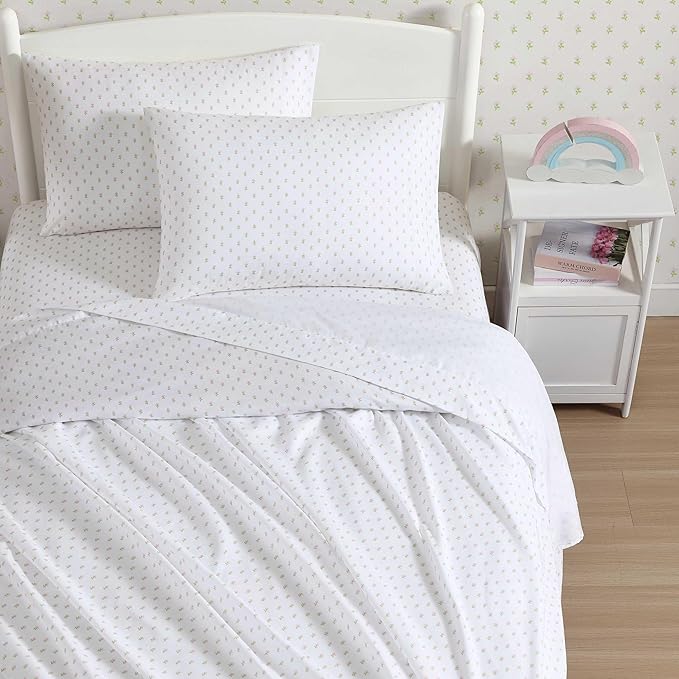 Laura Ashley Kids - Twin Sheet Set, Soft & Wrinkle-Resistant Toddler Bedding Set, Deep Pockets, Girl Bed Sheets with Matching Fitted Sheet & Pillowcase (Wood Violet Green)