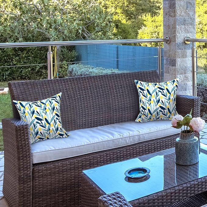 LVTXIII Outdoor/Indoor Throw Pillows, Decorative Throw Pillows with Inserts, 18"x18" Square Pillows for Bed, Couch, Sofa and Patio Furniture (Set of 2, Leaves Multi)