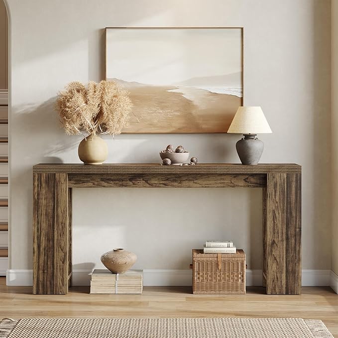 LITTLE TREE 70.9-Inch Long Entryway Table, Narrow Farmhouse Sofa Console Table for Living Room, Hallway, Walnut Brown
