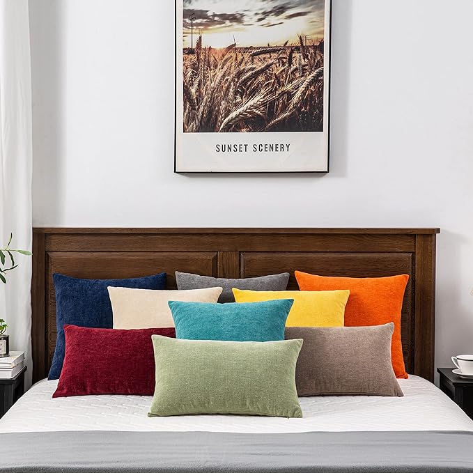 GAWAMAY Decorative Square Throw Pillow Covers 22"x22" Inch Set of 2, Super Soft Chenille Pillows Farmhouse Fall Pillowcase for Living Room Bedroom Sofa Couch Cushion Cover Mustard Yellow 55x55cm