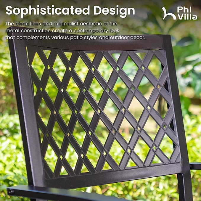 PHI VILLA 9-Piece Outdoor Dining Set, Retangualr Metal Table (60") with Umbrella Hole and 8 Stackable Dining Chairs – Perfect for Patio, Garden, Deck, Porch, and Yard, 9PCS Outdoor Dining Set Style 1