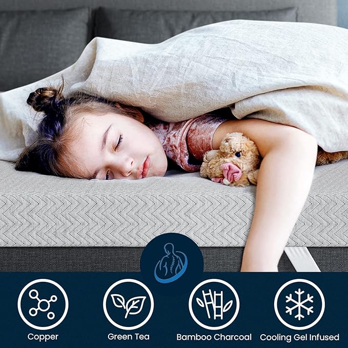 BedStory Firm Mattress Topper 4 Inch King Size - Memory Foam Bed Topper for Pain Relief - Copper Gel Bamboo Charcoal Green Tea Infused Cooling Mattress Pad - CertiPUR-US Certified