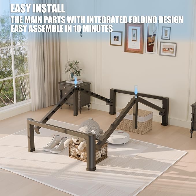 18 inch Twin Bed Frame with Rounded Corner Legs and Headboard Hole Mattress Slide Stopper 3500 LBS Heavy Duty Support Metal Platform,No Box Spring Needed, Noise Free, Easy Assembly