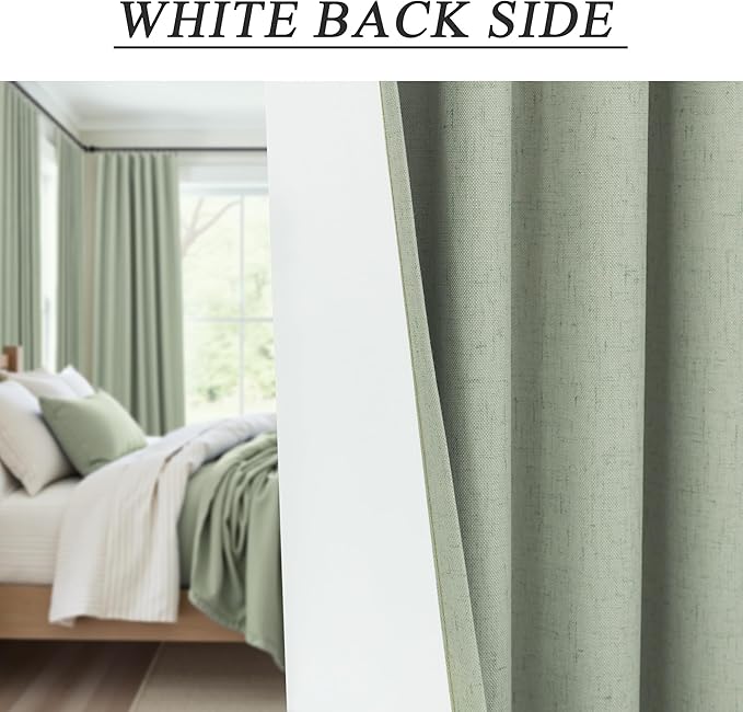 96 Inch Curtains 2 Panels Set Drapes 96 Inches Long Spring Curtain for Living Room Sage Green Black Out Linen Room Darkening Blackout Thermal Vertical Patio Blinds for Sliding Glass Doors Vintage Boho