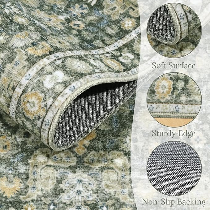 8x10 Washable Area Rugs Ultral Soft Non-Slip Stain Resistant Vintage Boho Large Carpet for High-Traffic Living Room & Dining Room