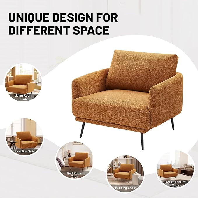 Oversized Accent Chair Set of 2 for Living Room Chairs Reading Arm Chair Comfy Modern Single Sofa Side Chairs with Metal Legs & Soft Cushion for Bedroom, Balcony,Waiting Room (Polyester, Caramel)