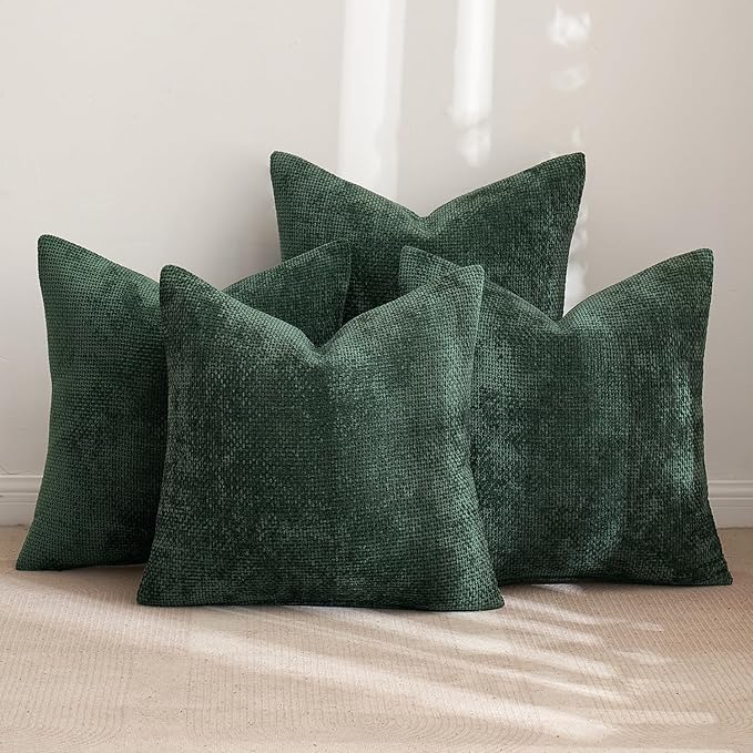 MIULEE Christmas Pack of 4 Couch Throw Pillow Covers 16x16 Inch Green Soft Decorative Chenille Pillow Covers Farmhouse Accent Cushion Covers for Boho Home Decor Sofa Bedroom Living Room