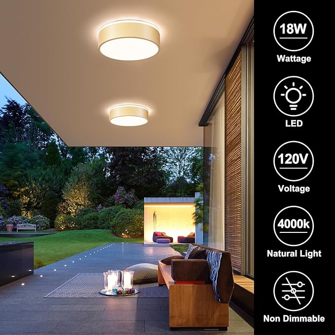 Vikaey Gold LED Ceiling Light, Modern Flush Mount Ceiling Light Fixture, Minimalist Round Metal Lighting Fixture Ceiling Lamp for Hallway, Entryway, Bedroom, Balcony, 11.81 Inch