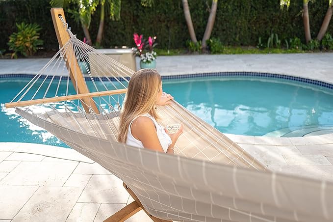 La Siesta® Alisio Hammock with Spreader Bar - Weatherproof Outdoor Hammock, Outside Fabric Tree Hammock 2 Person Hammock - Max 355 Lbs, Double, Almond