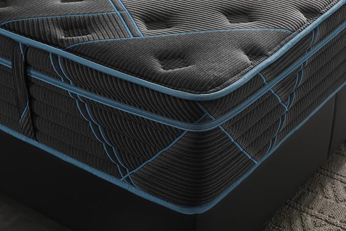 Ottomanson King 13" Luxury Black vBlue Eurotop Mattress - Inspired by Ancient Egypt - Medium-Firm Memory Foam Comfort - Premium Quilted Cover - Made in USA - Fiberglass-Free - Bed in a Box